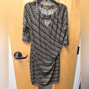 Miss Tina Black, Tan and Aqua Chevron Dress large